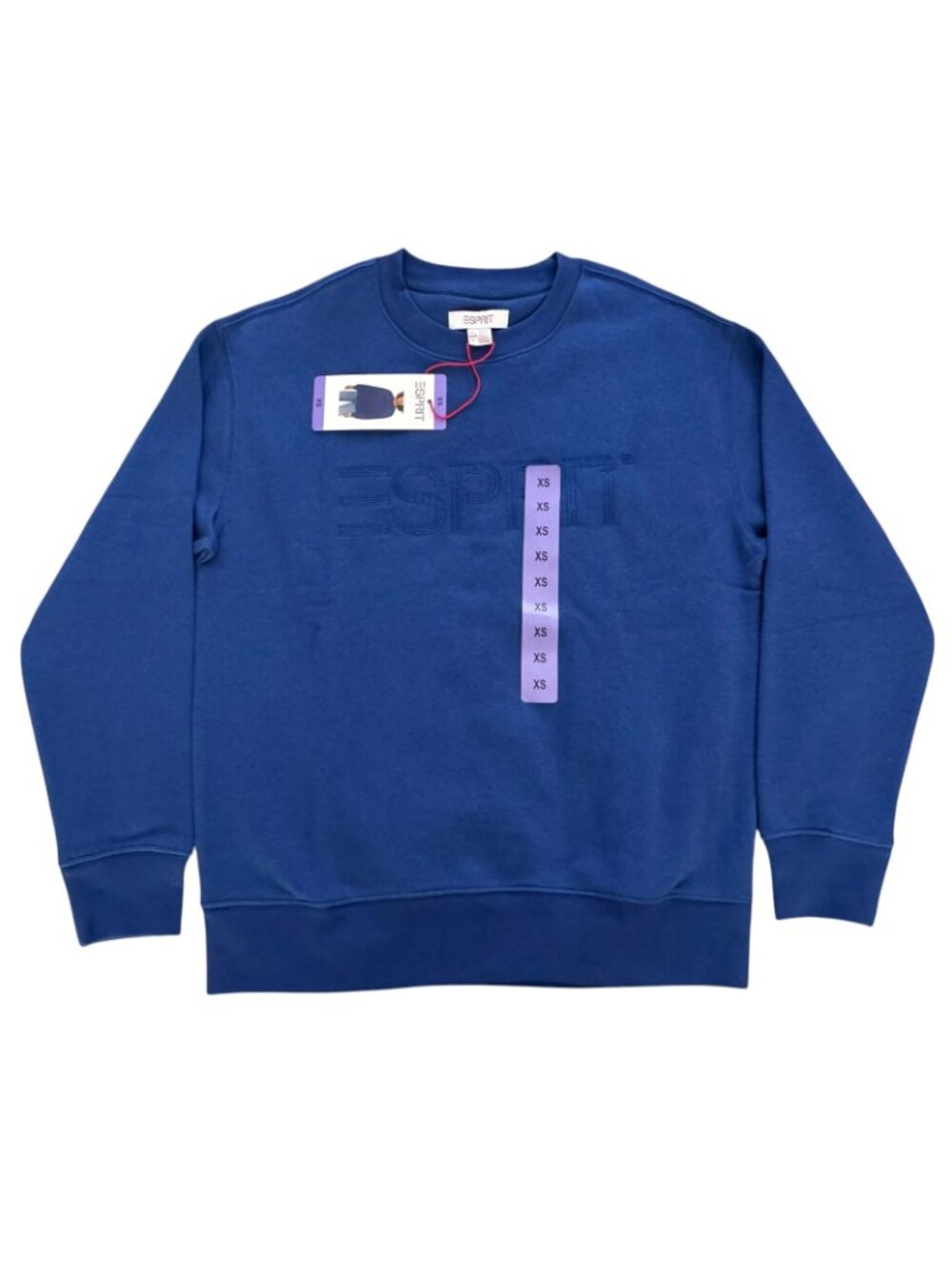 ESPRIT Women’s Blue Logo Fleece Crewneck Sweatshirt, Sz XS